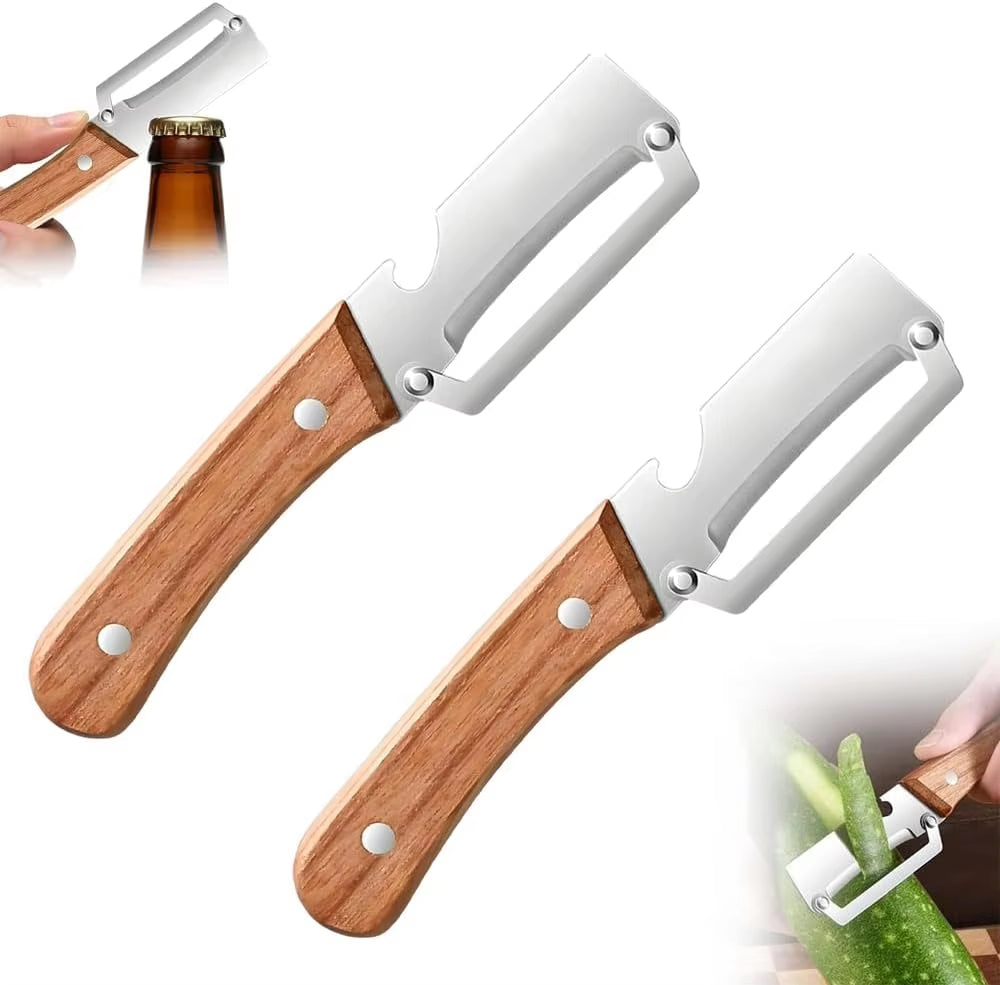 2-in-1 Vegetable Peeler & Bottle Opener with Wooden Handle