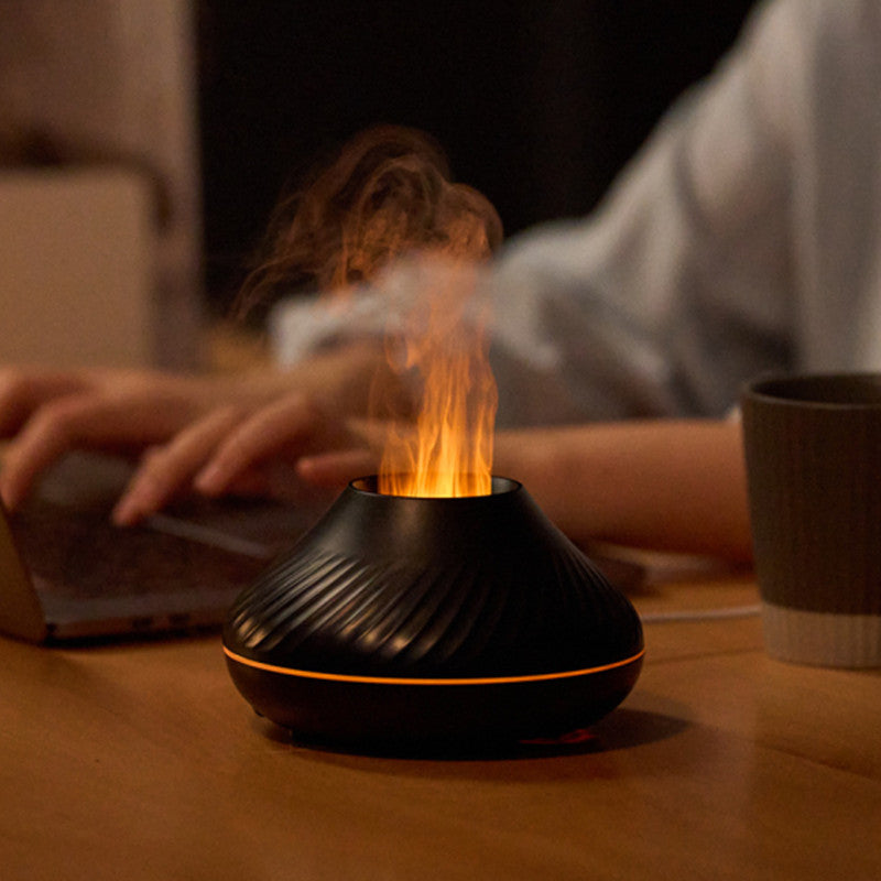 RGB Flame Aroma Diffuser — 3D Fire Effect Night Light, 130ml Ultrasonic Humidifier
